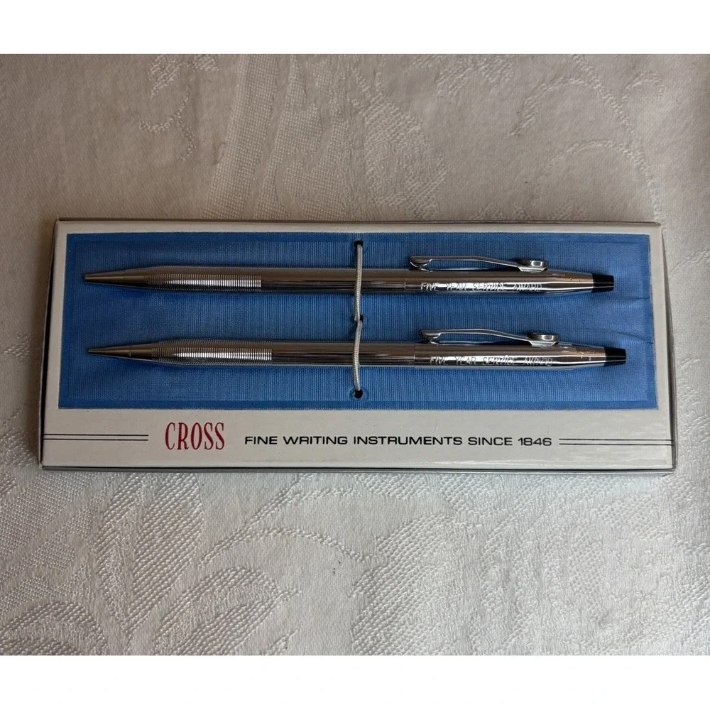 Cross Ballpoint Pen & Pencil Set Lustrous Chrome 3501 FIVE YEAR SERVICE AWARD